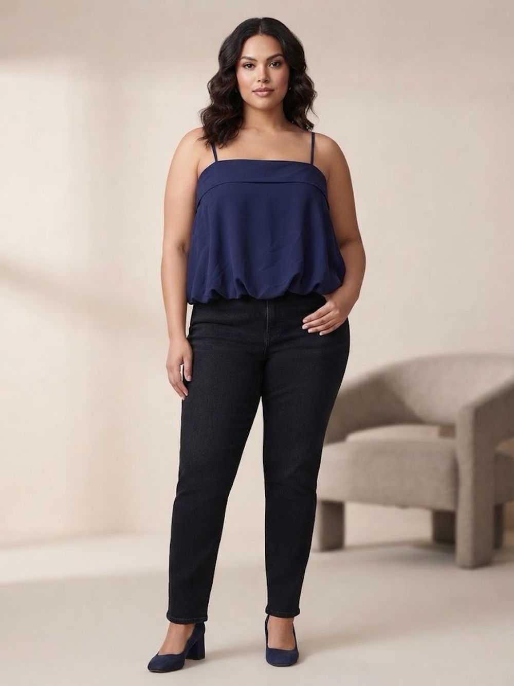 a new day Navy Spaghetti-Strap Blouson Cami